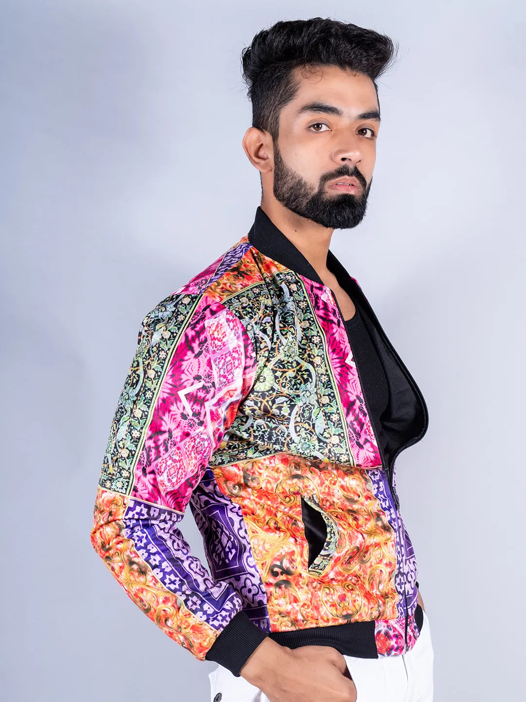 Multicolor Paisley Printed Velvet Jacket