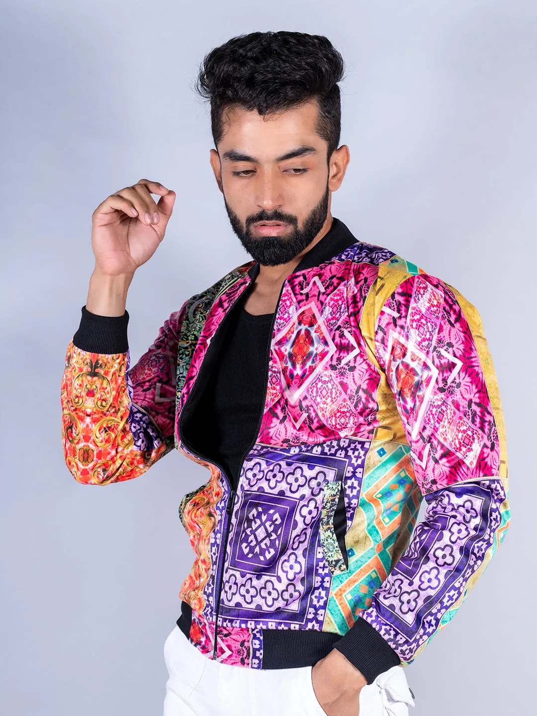 Multicolor Paisley Printed Velvet Jacket