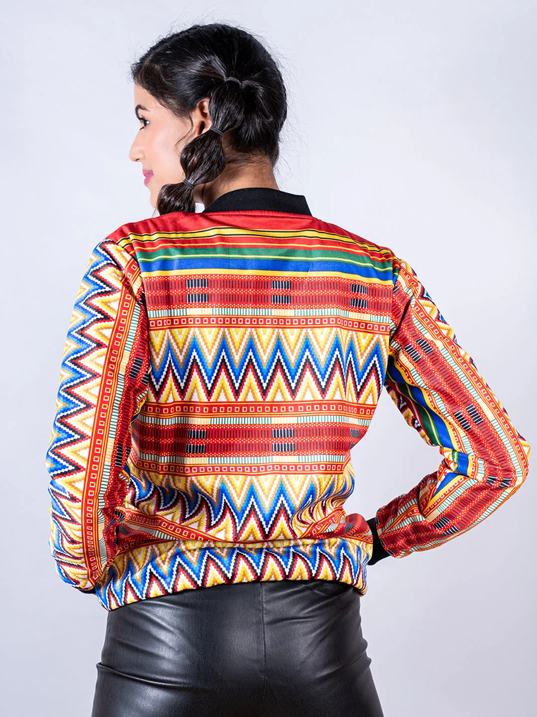 Multicolor Zigzag Printed Velvet Jacket