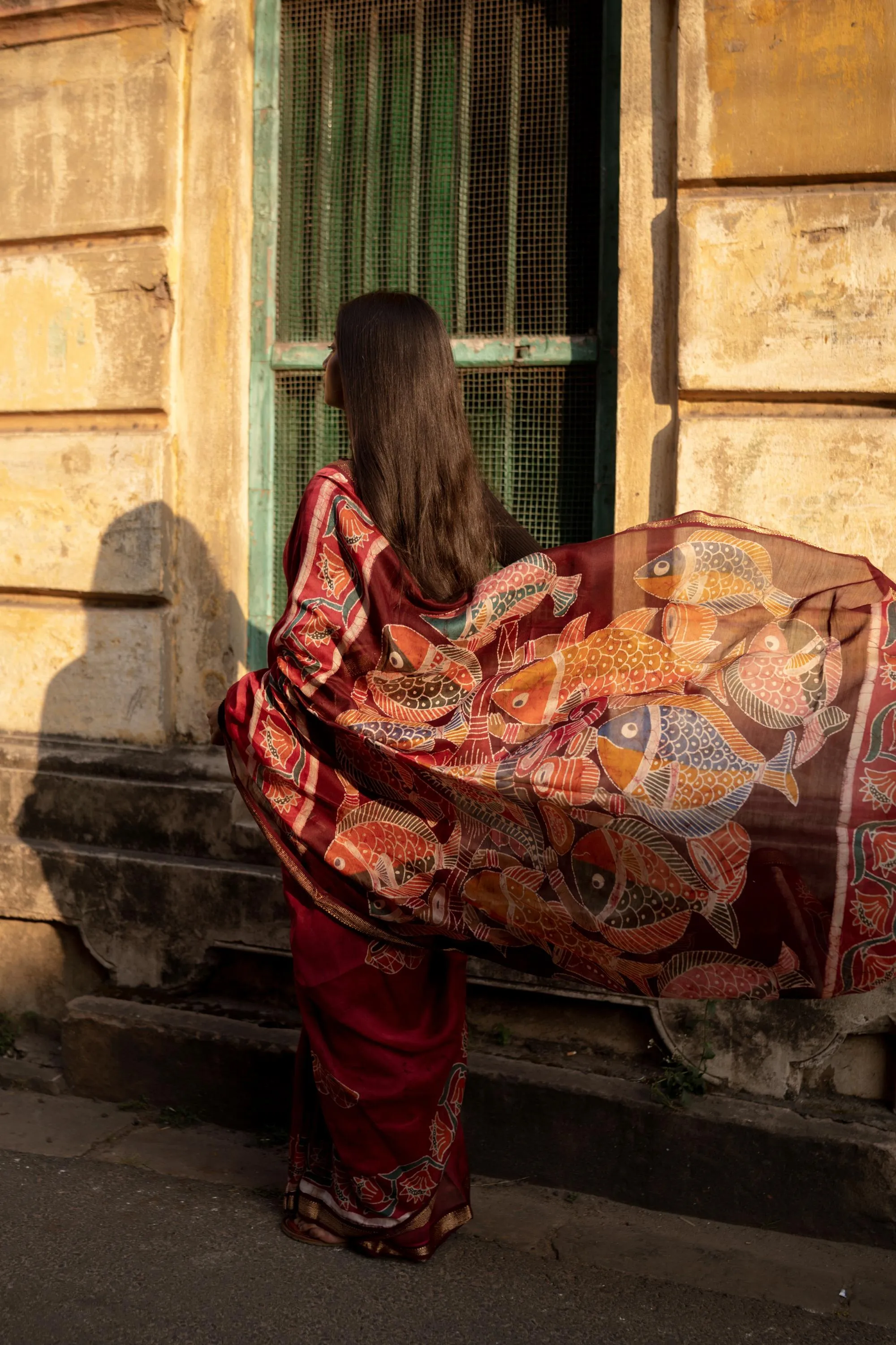 Narmada Manchali Batik Pattachitra Red Maheswari saree