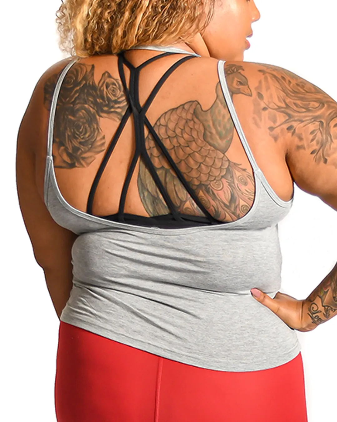 Open Back Tank Top - Light Grey