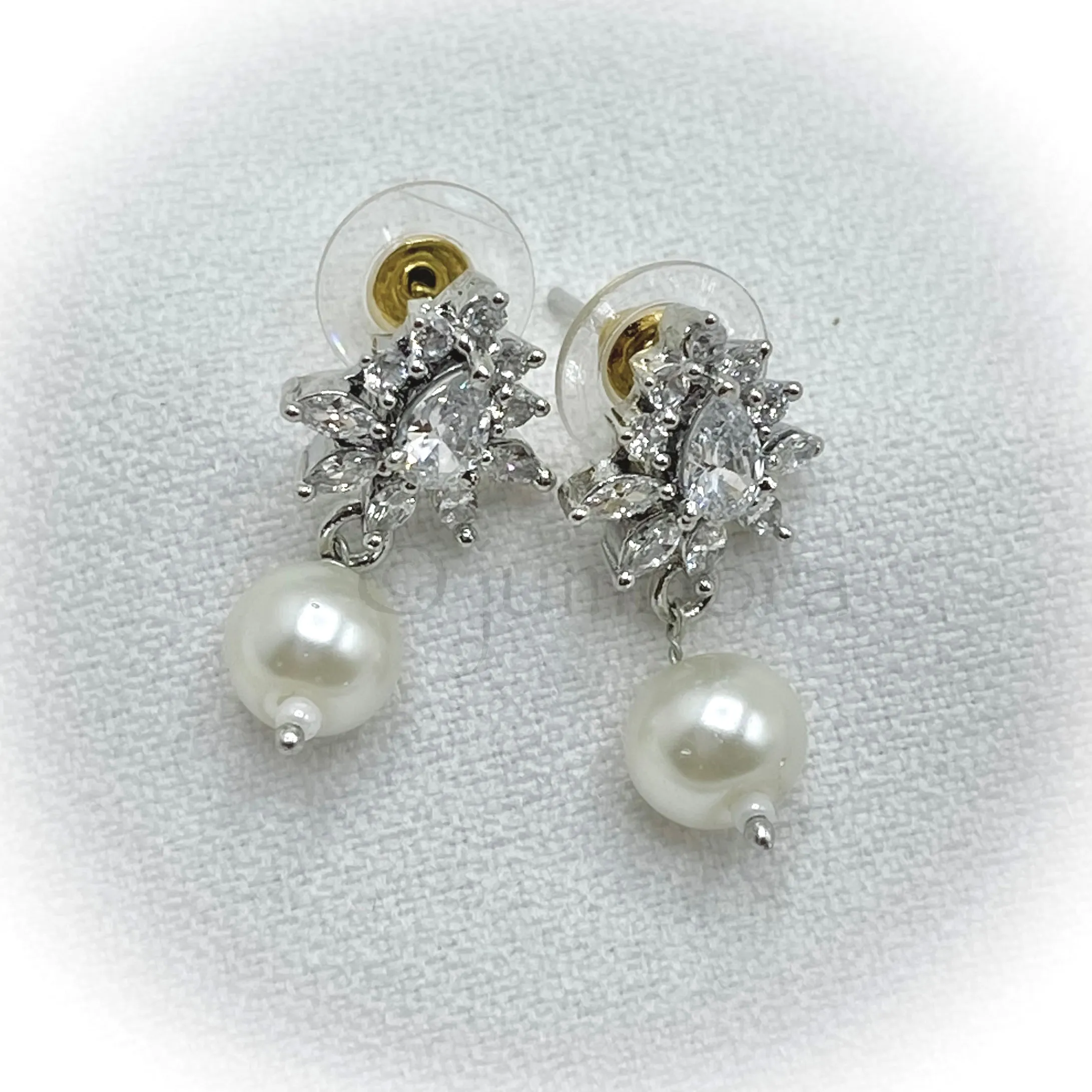 Pearl Necklace & Earrings with AD Zircon (CZ) Pendant