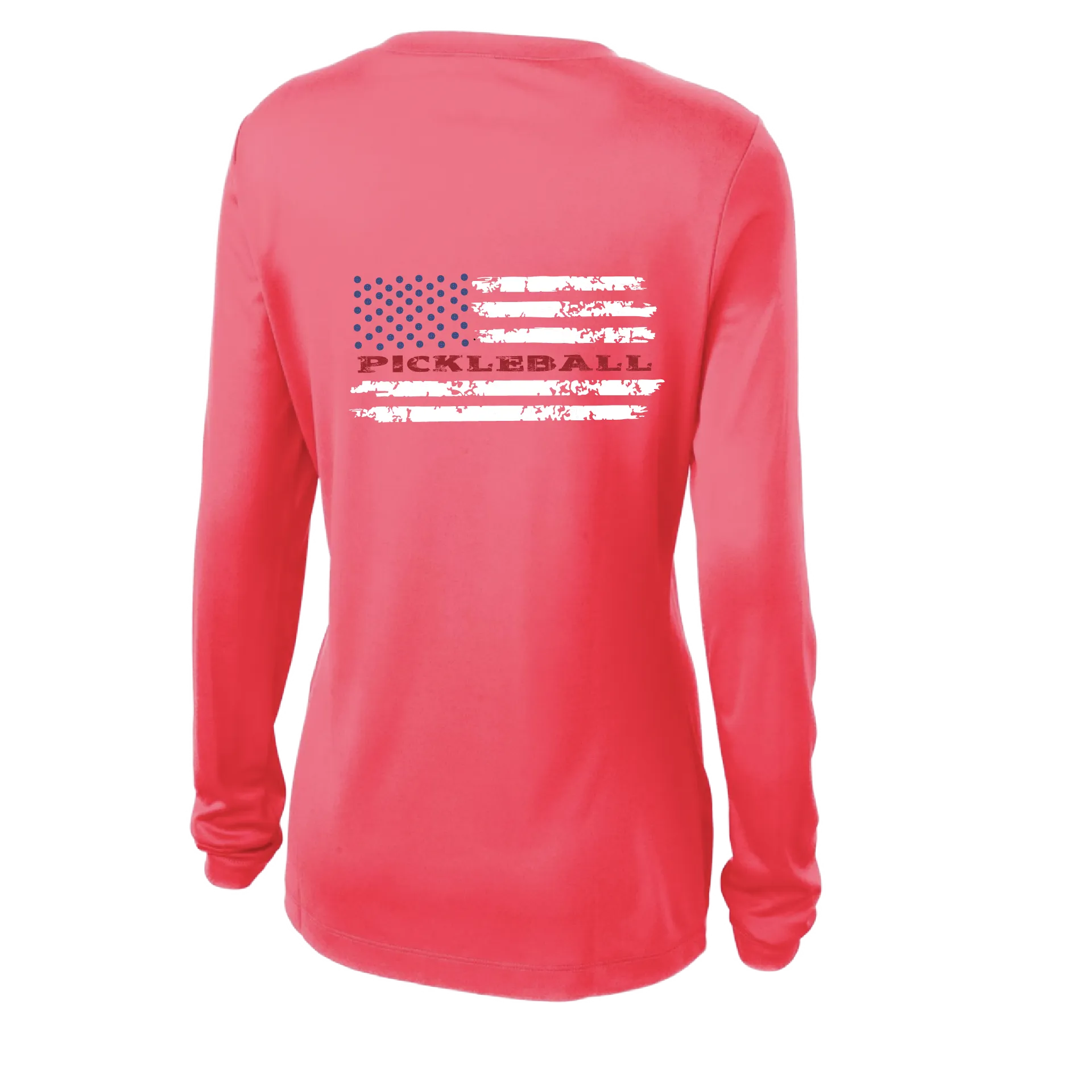 Pickleball Flag Horizontal (Customizable) | Women's Long Sleeve V-Neck Pickleball Shirts | 100% Polyester