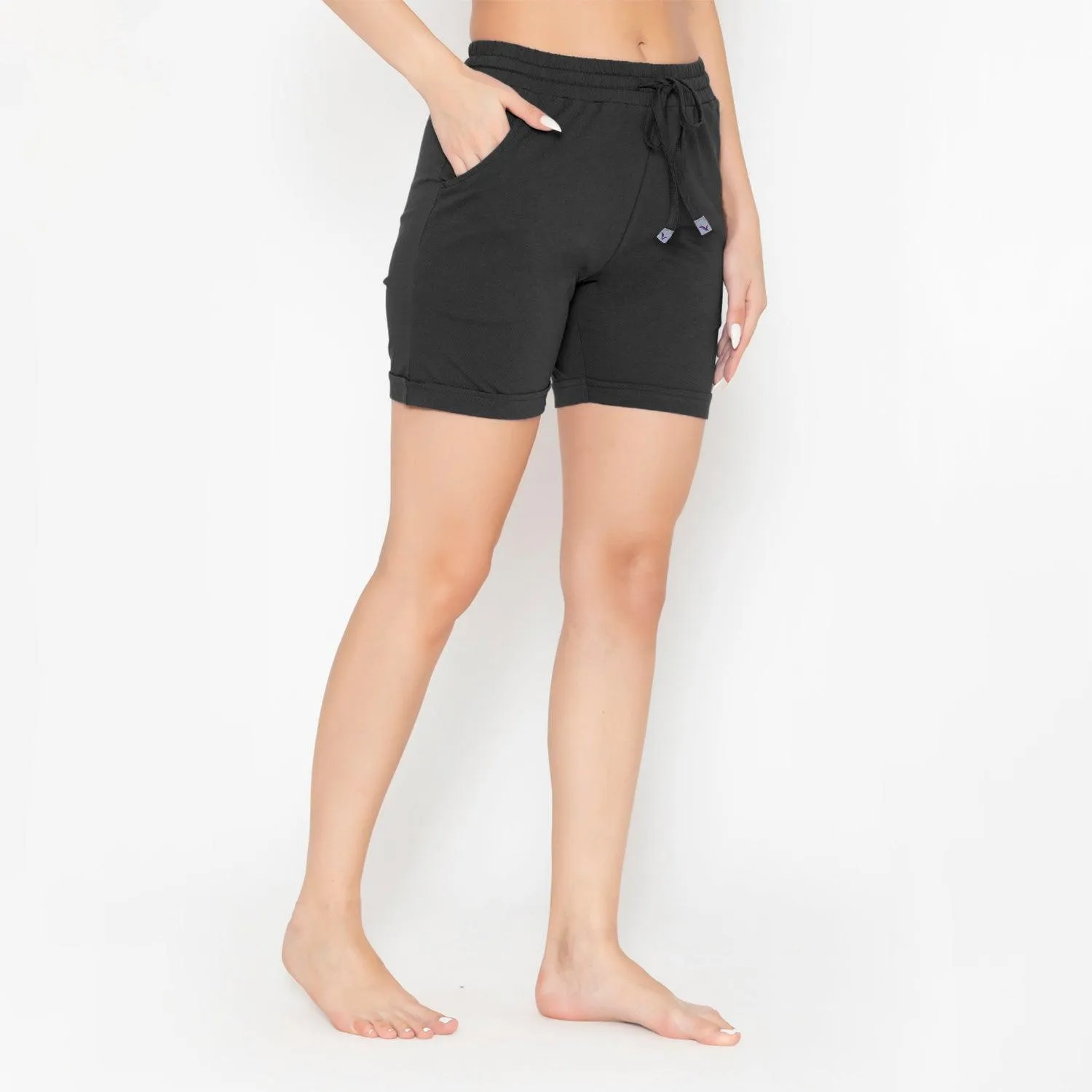 Plain Knitted Shorts For Women - Black