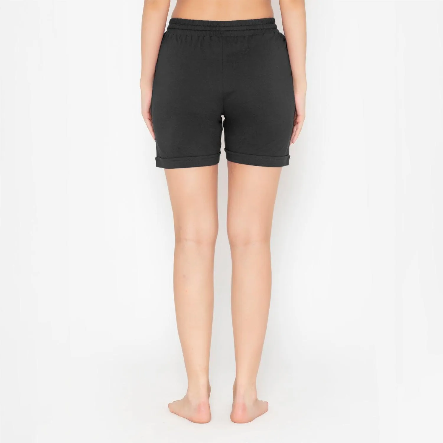 Plain Knitted Shorts For Women - Black