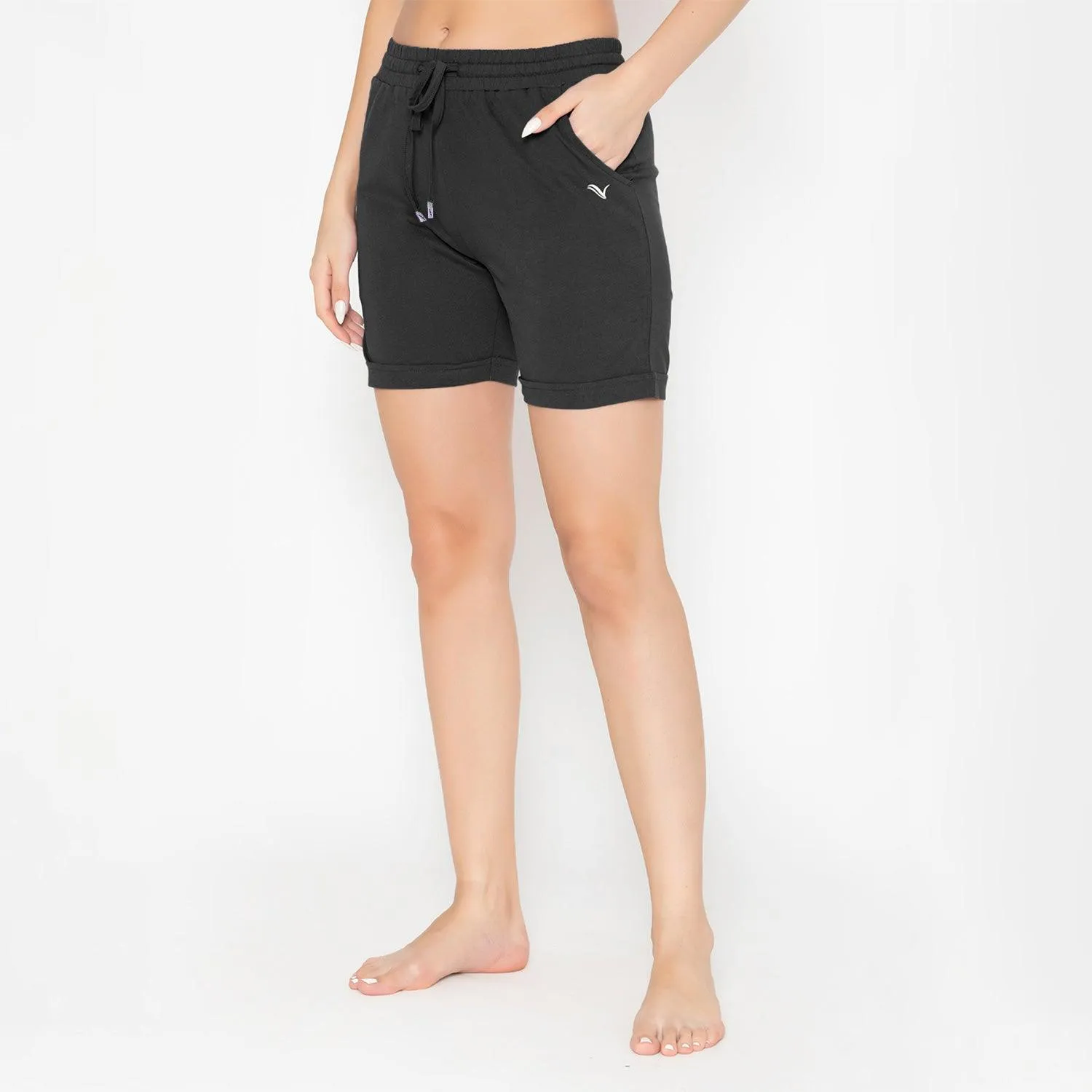 Plain Knitted Shorts For Women - Black