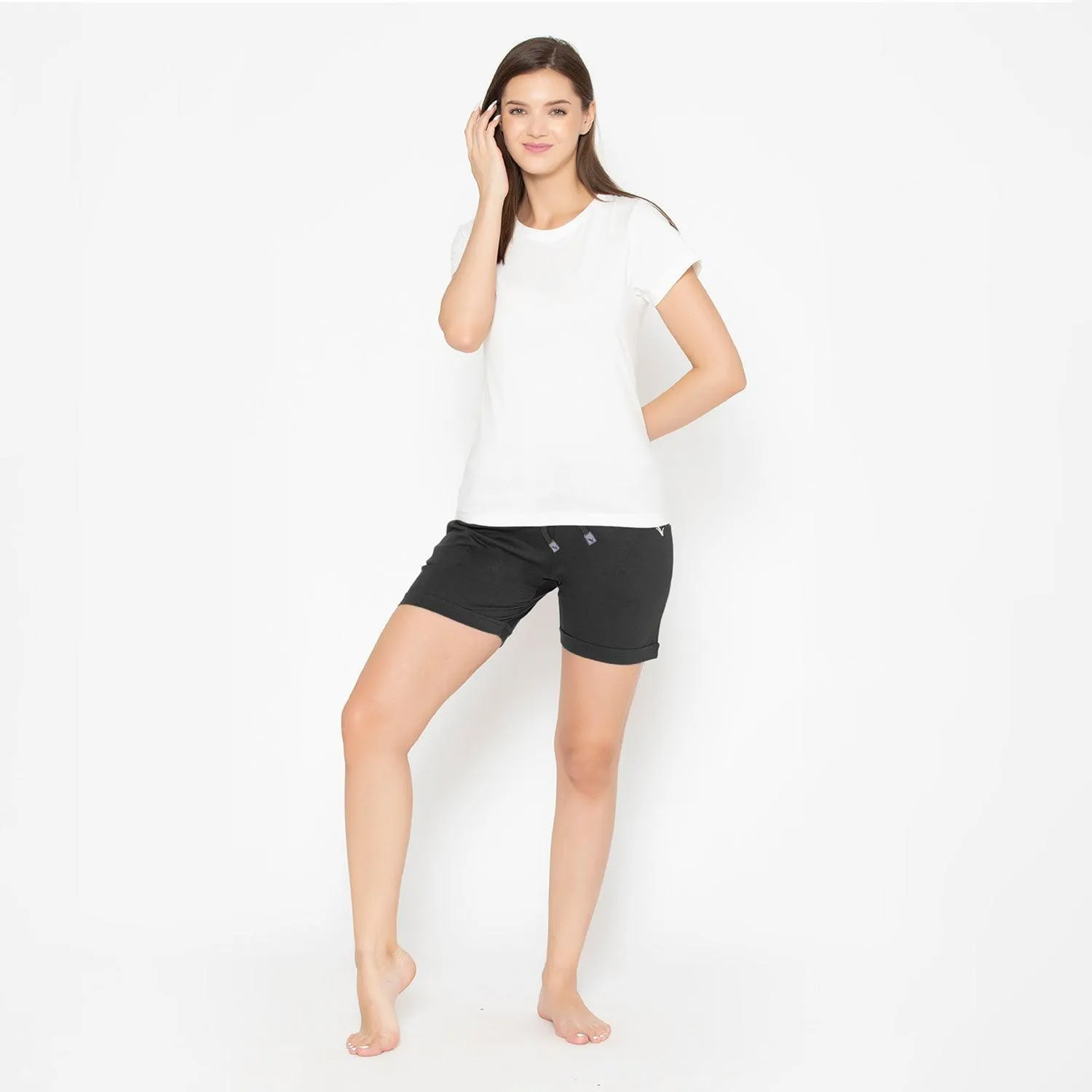 Plain Knitted Shorts For Women - Black