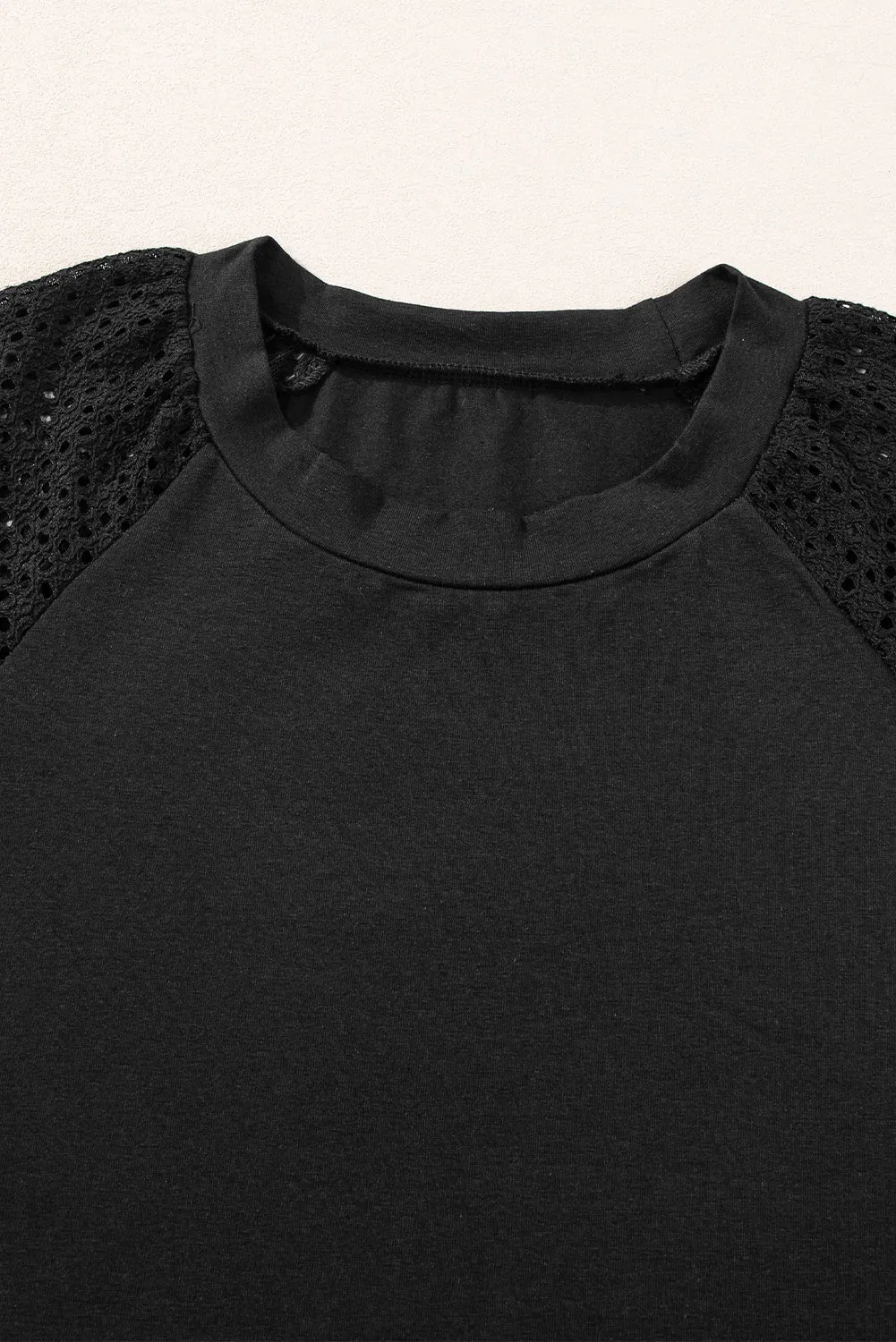 Pointelle Lace Half Sleeve Crew Neck Tee