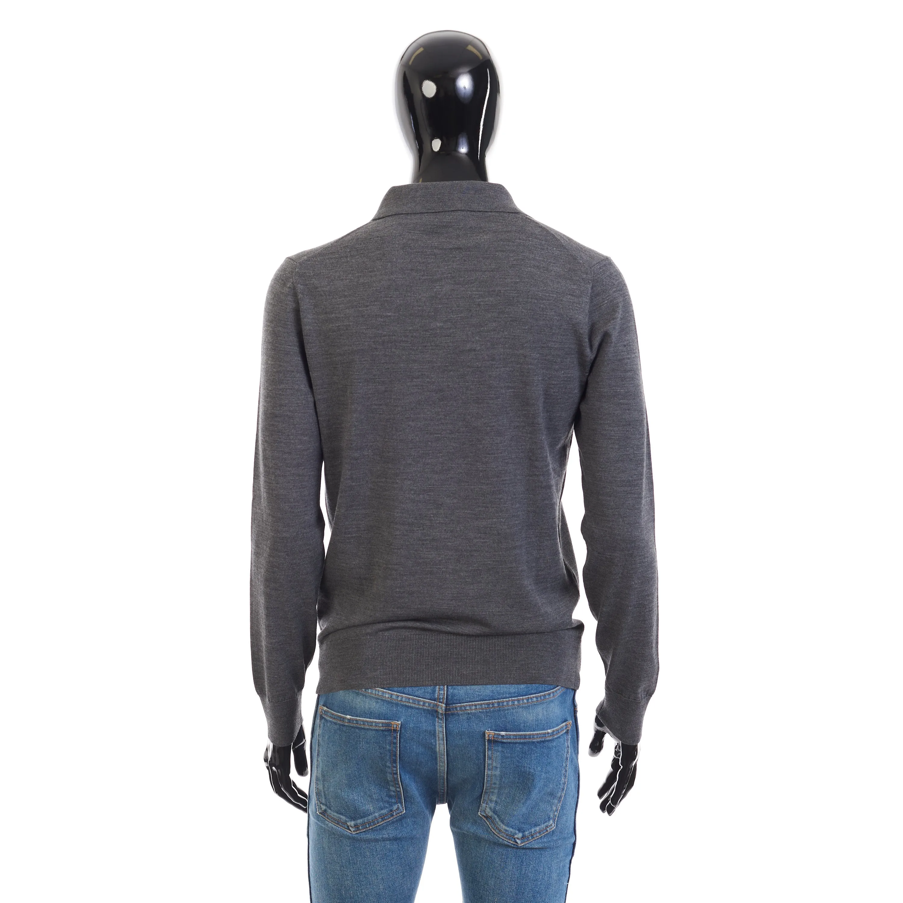 Polo Sweater With Metal Zip In Gray Wool