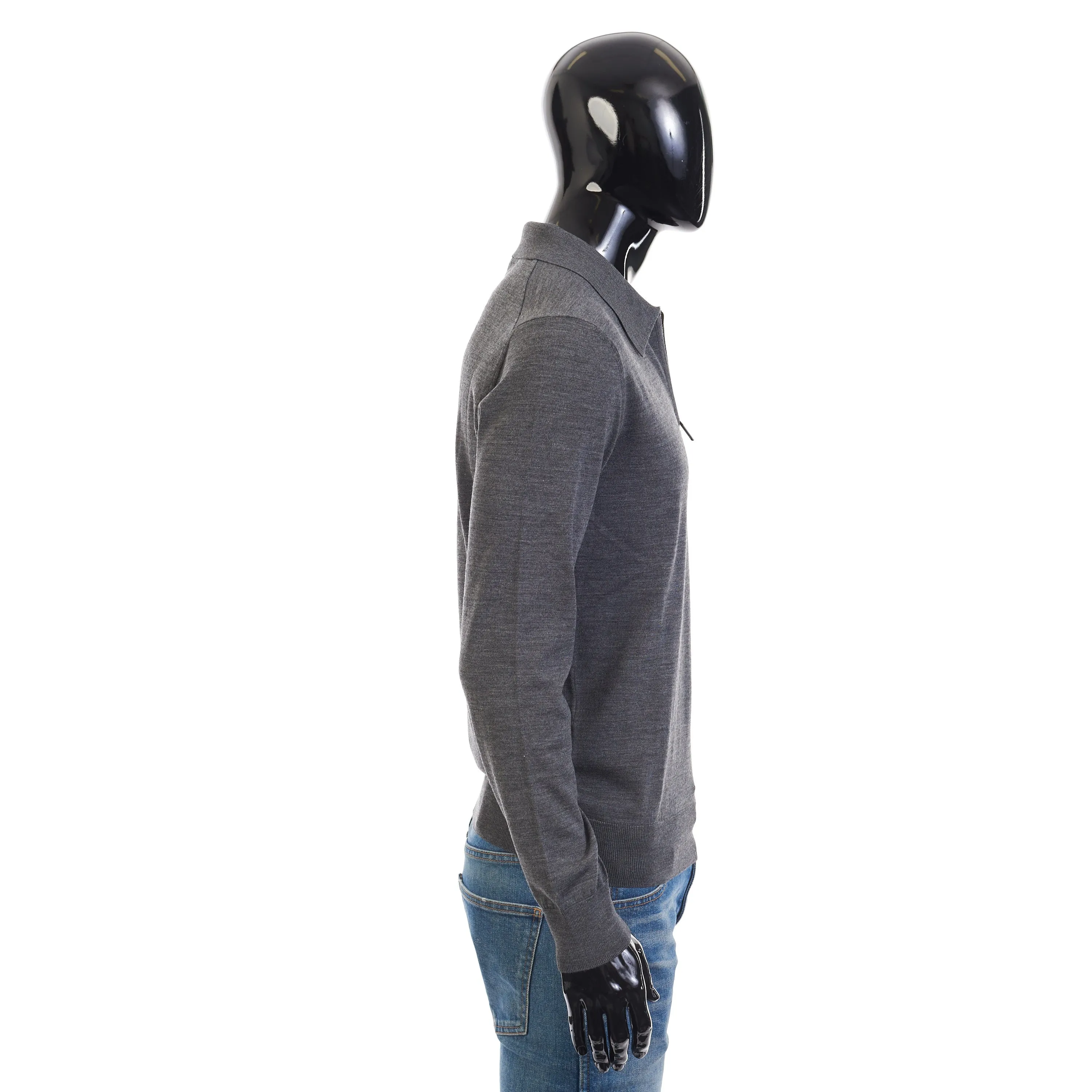 Polo Sweater With Metal Zip In Gray Wool