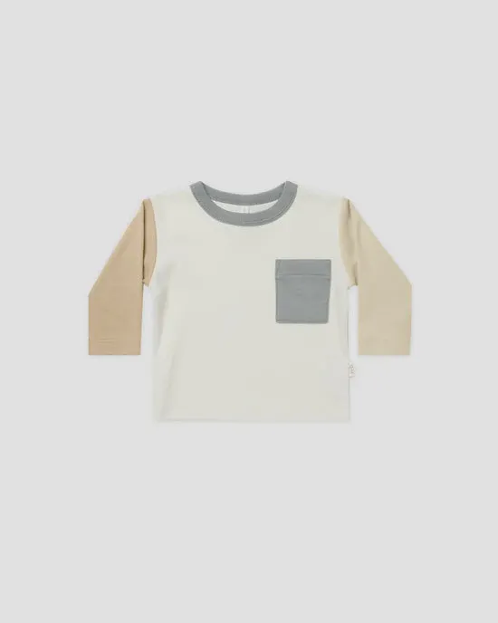 Quincy Mae- Long Sleeve Pocket Tee- Colour Block