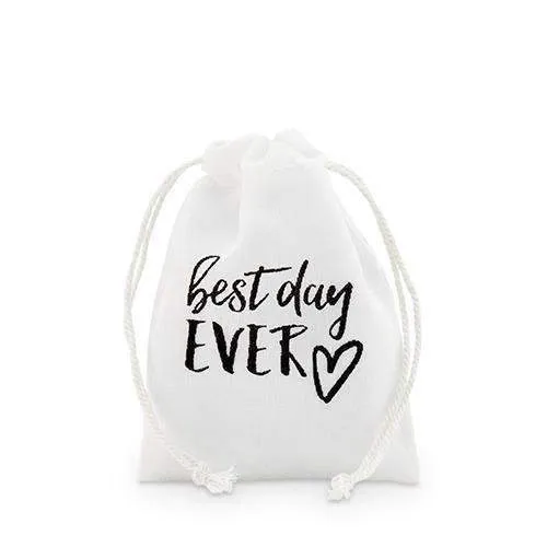 "best day ever" Print Muslin Drawstring Favor Bag - Small (Pack of 12)