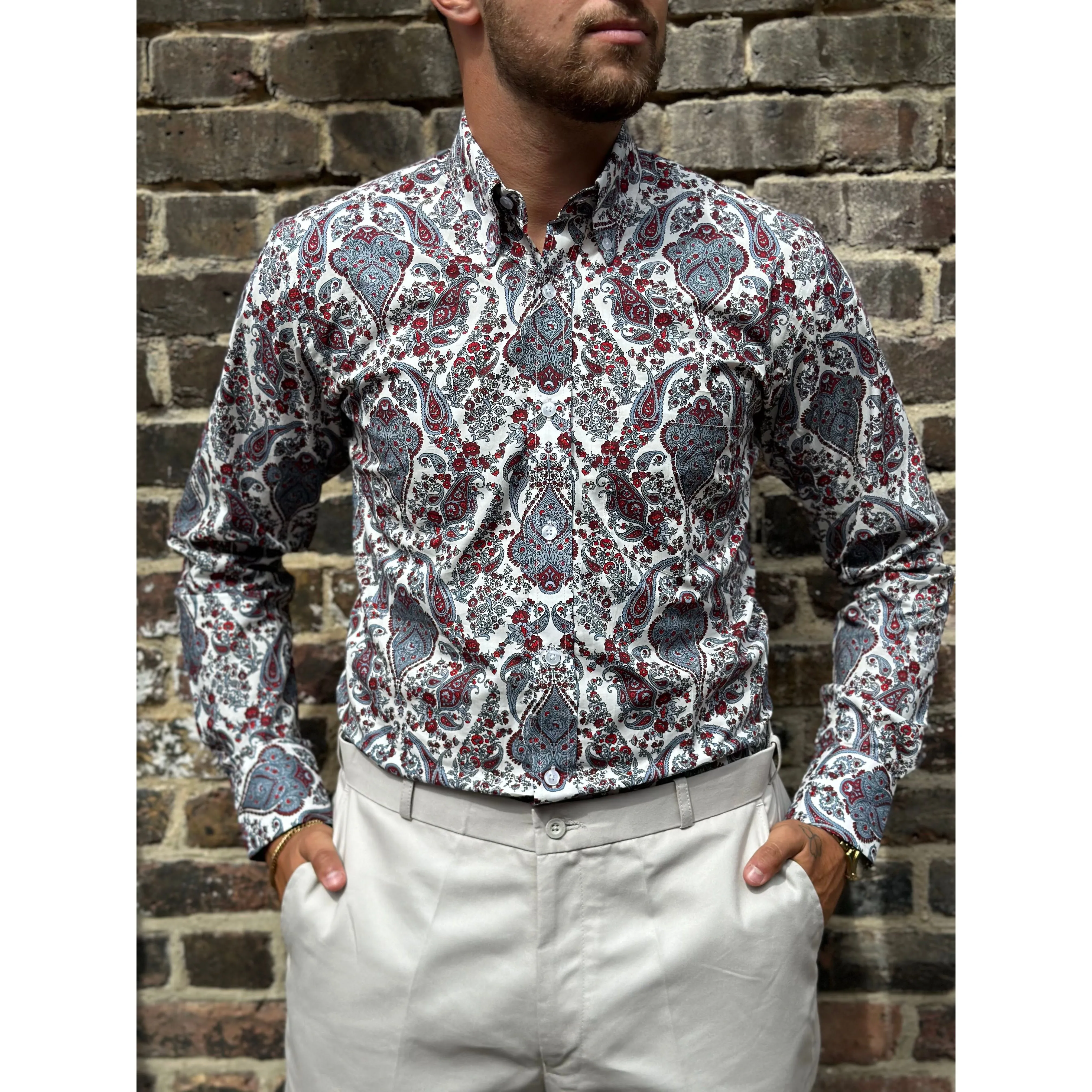 Relco - PS28 Old English White & Red Paisley - Shirt