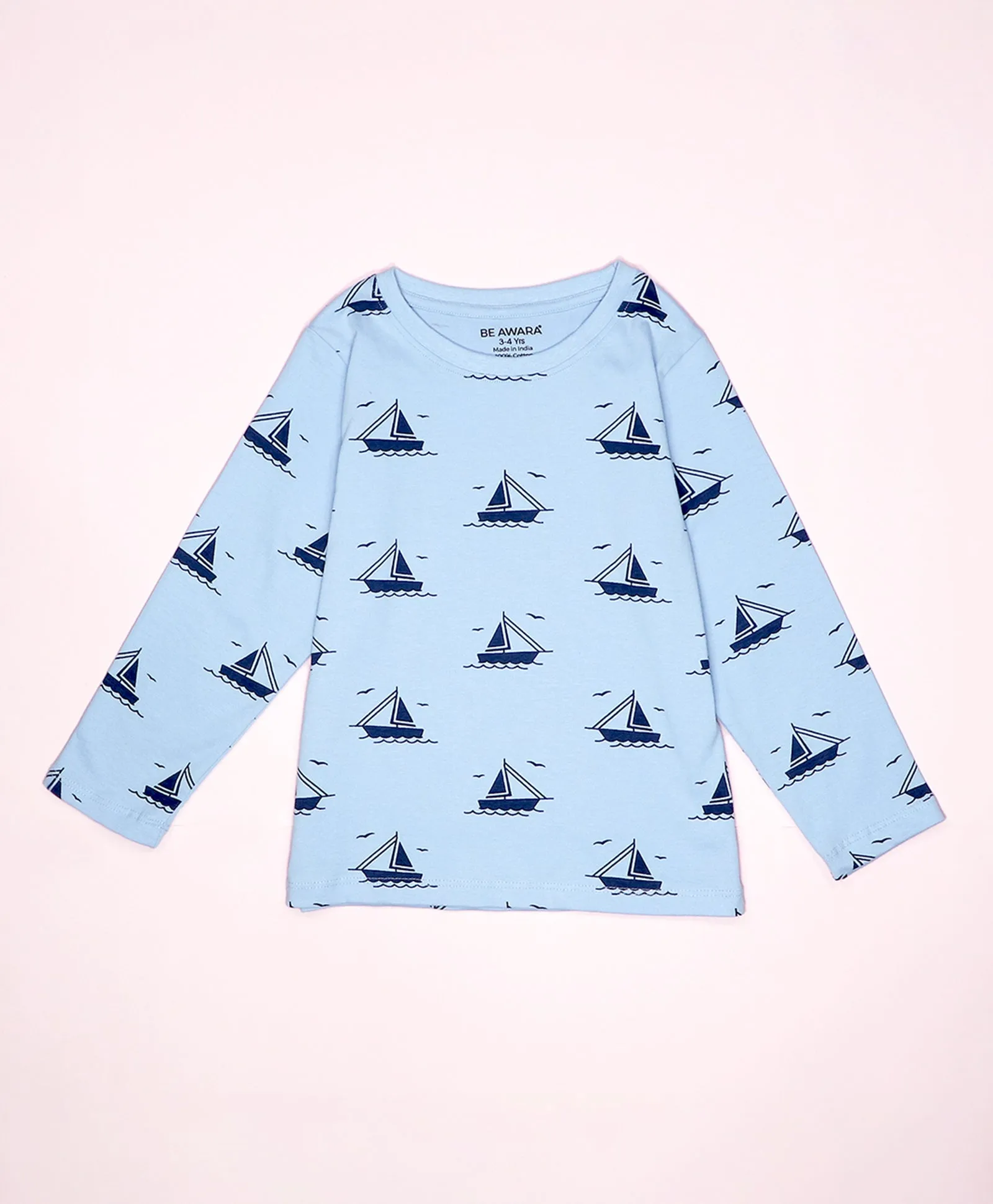 Ship Pattern Full Sleeves T-Shirt & Pajama Set