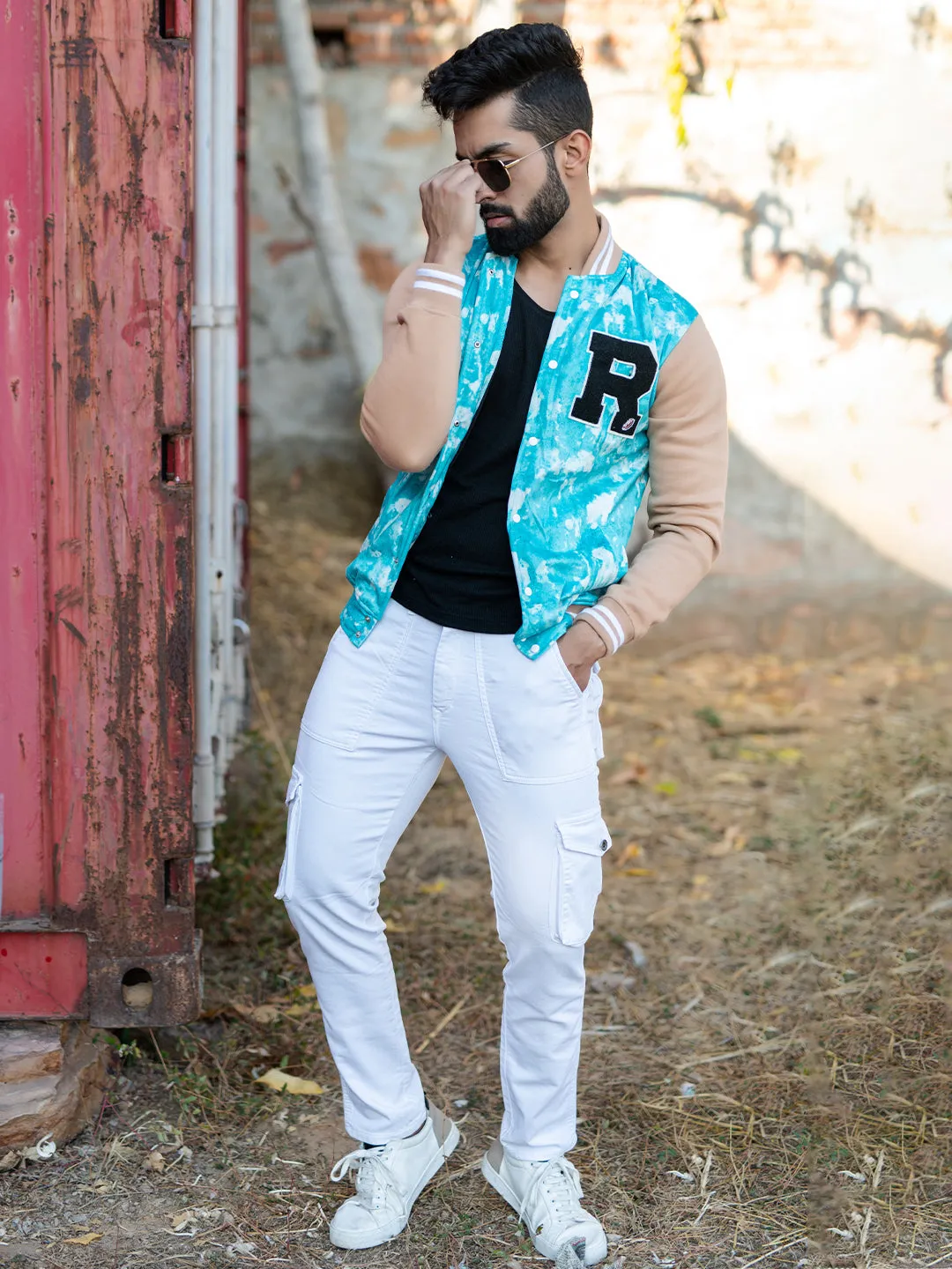 Sky Blue R Tie Dye Varsity Jacket