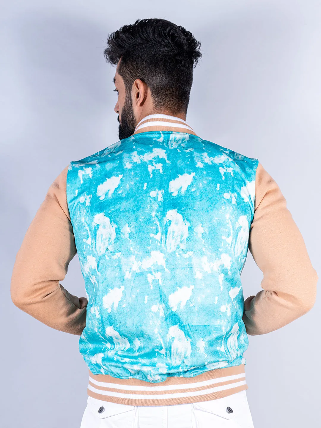 Sky Blue R Tie Dye Varsity Jacket