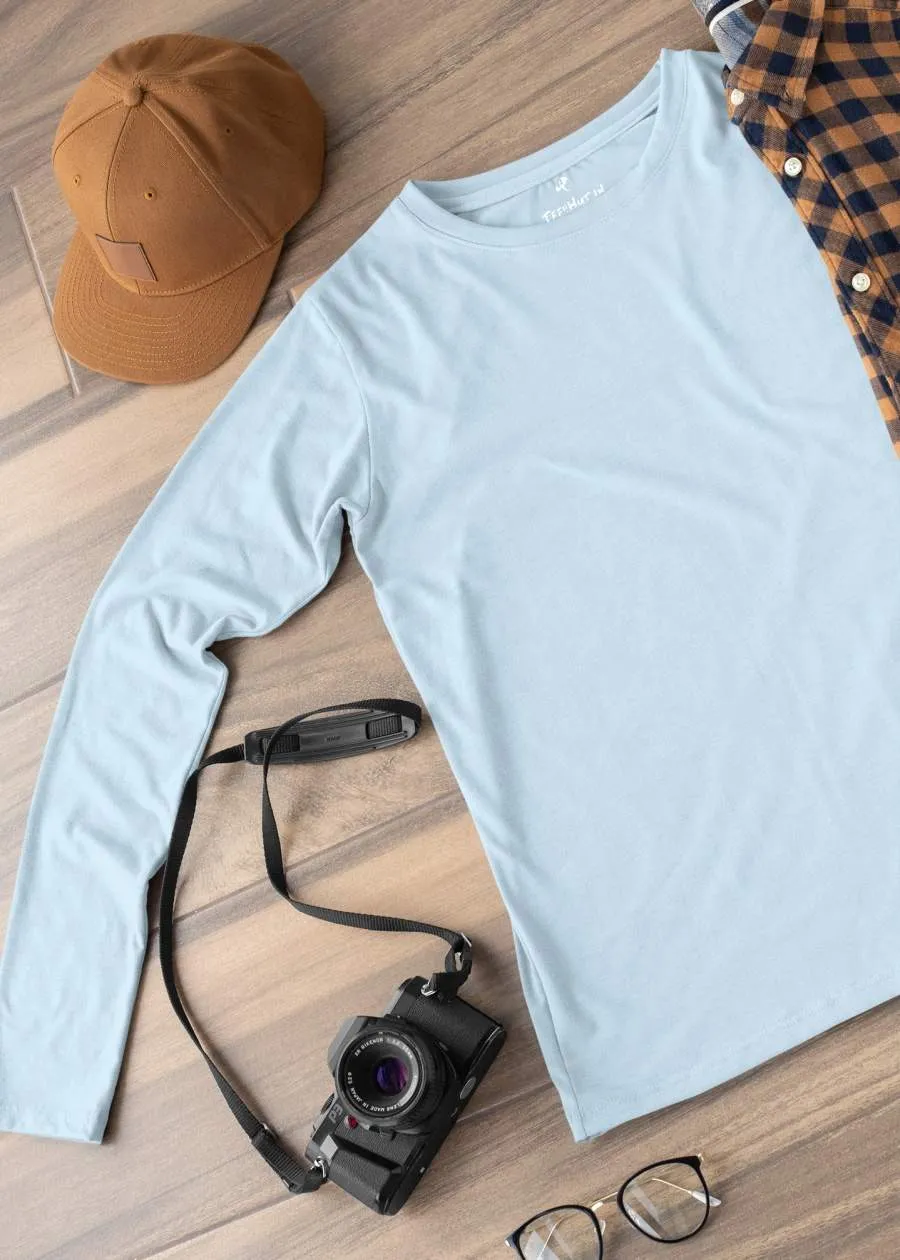 Solid Men Full Sleeve T-Shirt - Sky