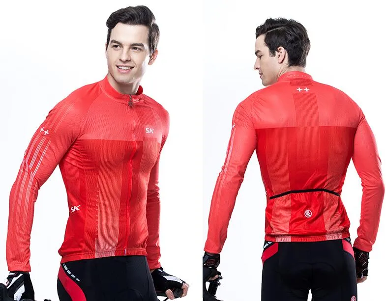 Solid Red Men Long Sleeve Cycling Jersey