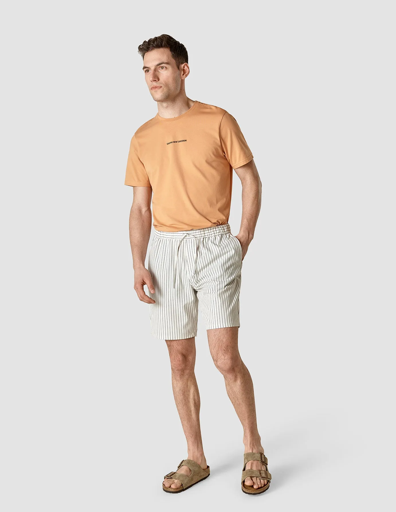 Tech Linen Elastic Shorts Navy Pinstripe