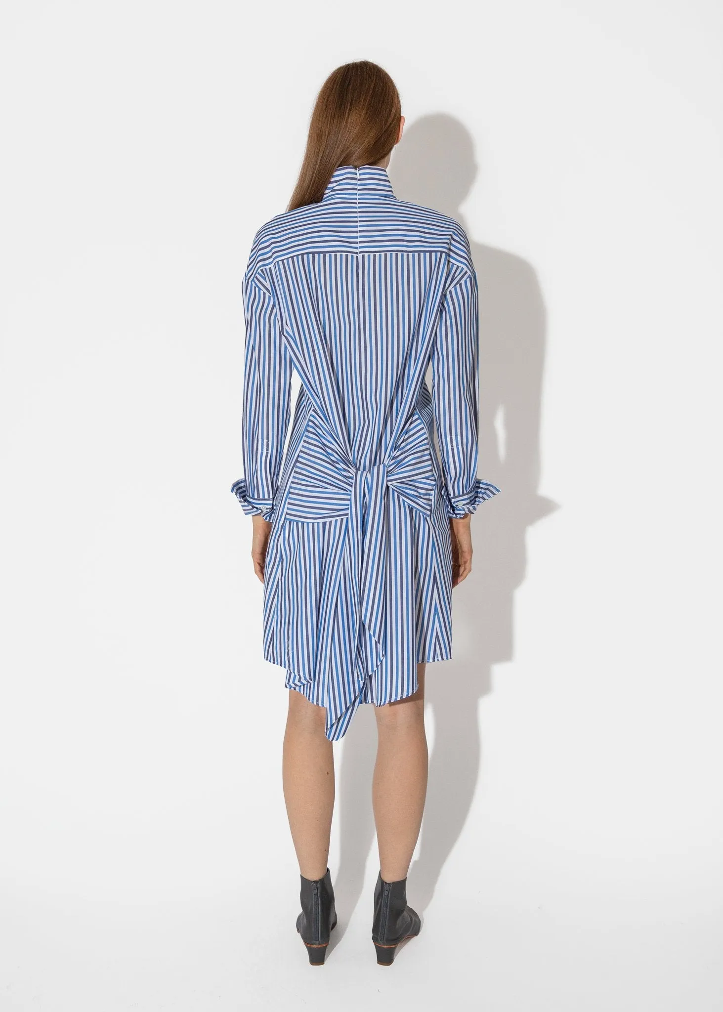 Tie Front Mock Shirtdress in Blue Multi