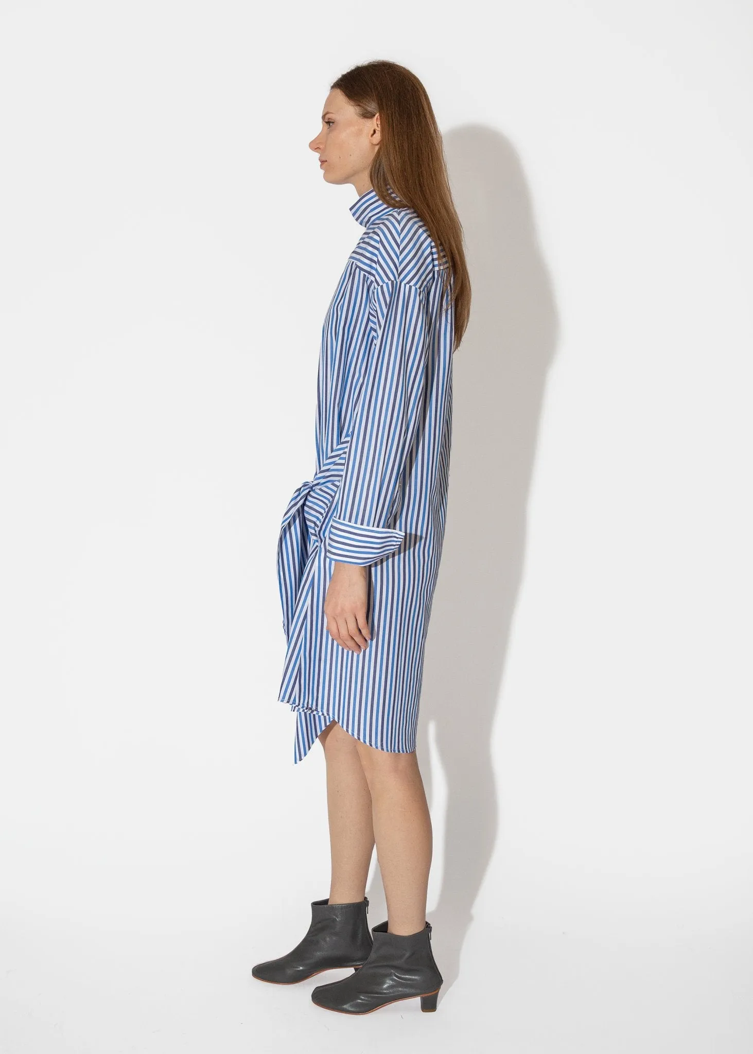 Tie Front Mock Shirtdress in Blue Multi