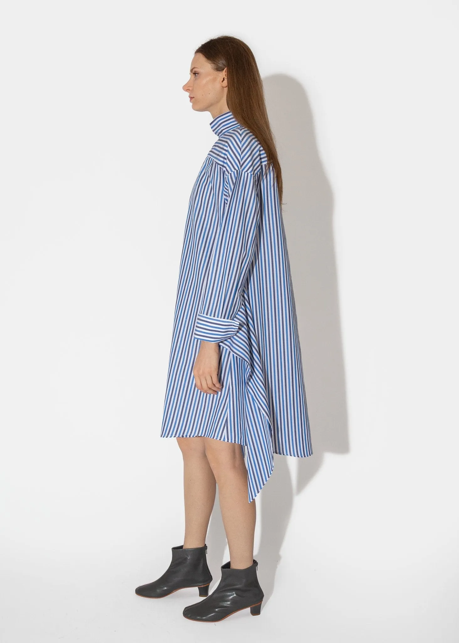 Tie Front Mock Shirtdress in Blue Multi