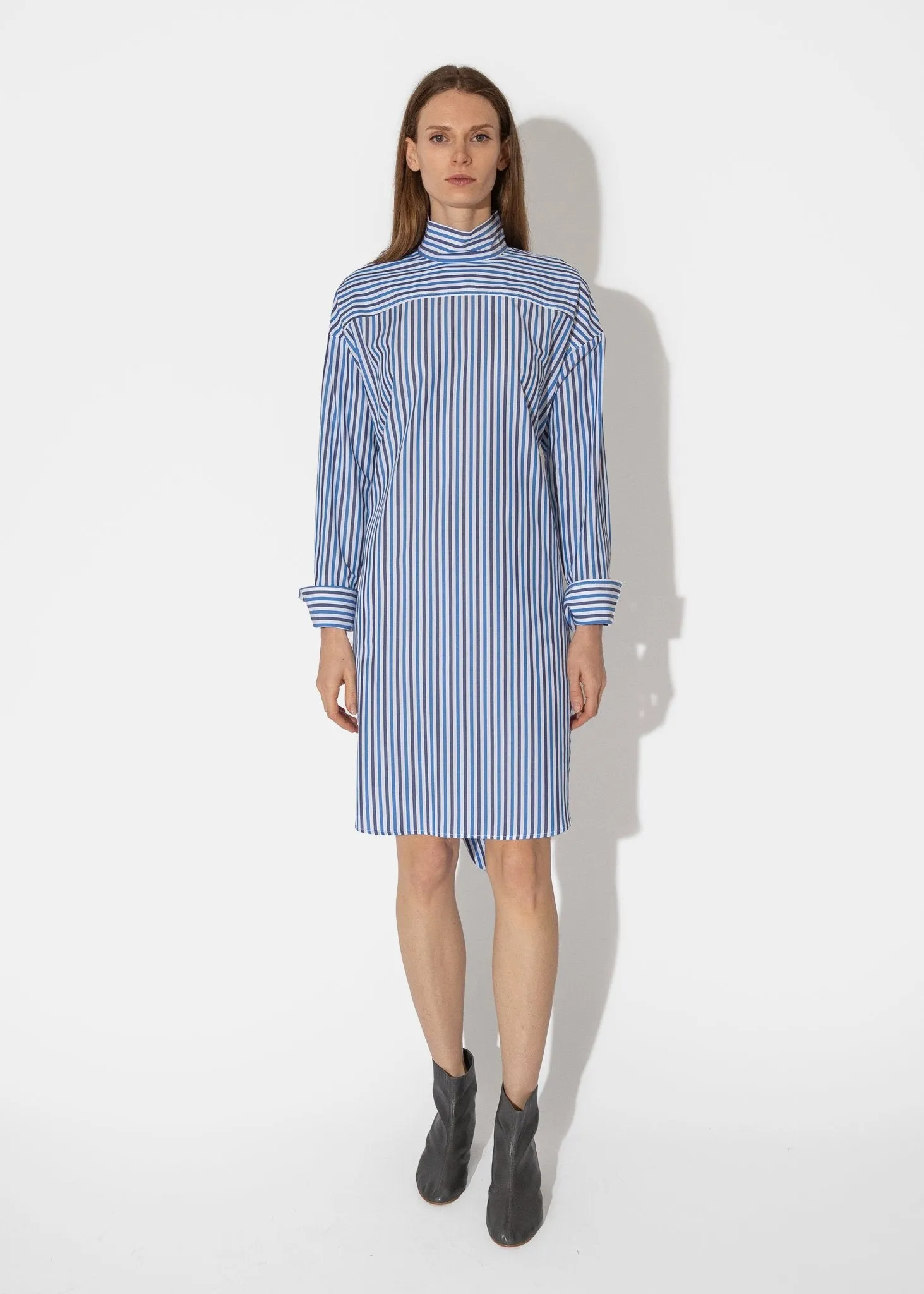 Tie Front Mock Shirtdress in Blue Multi