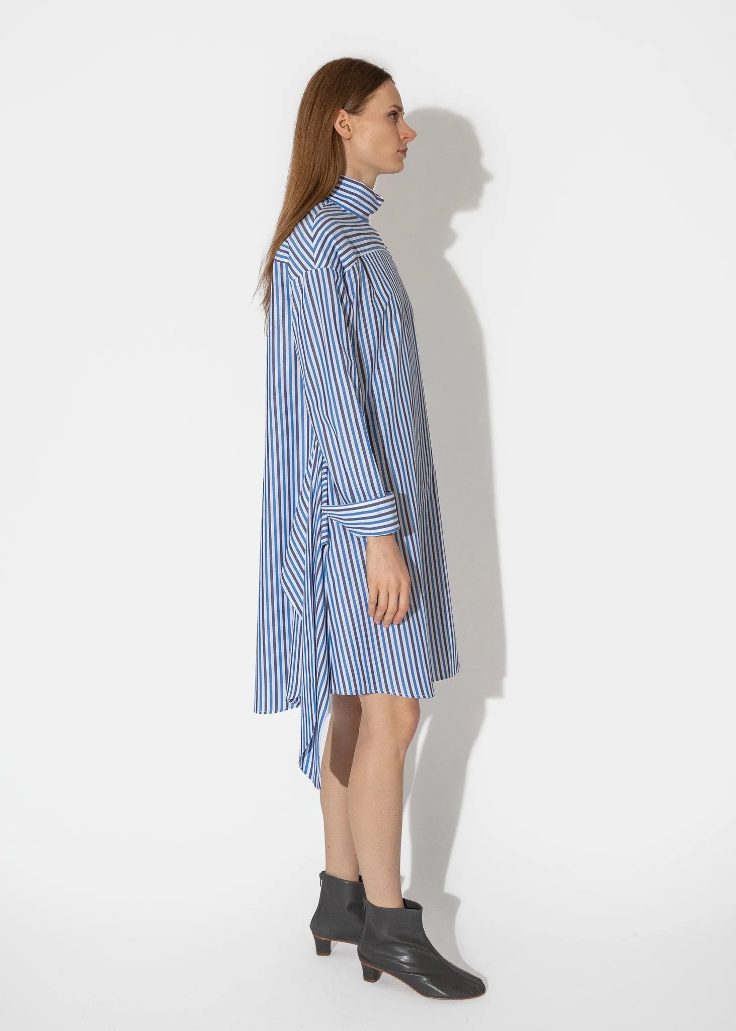 Tie Front Mock Shirtdress in Blue Multi