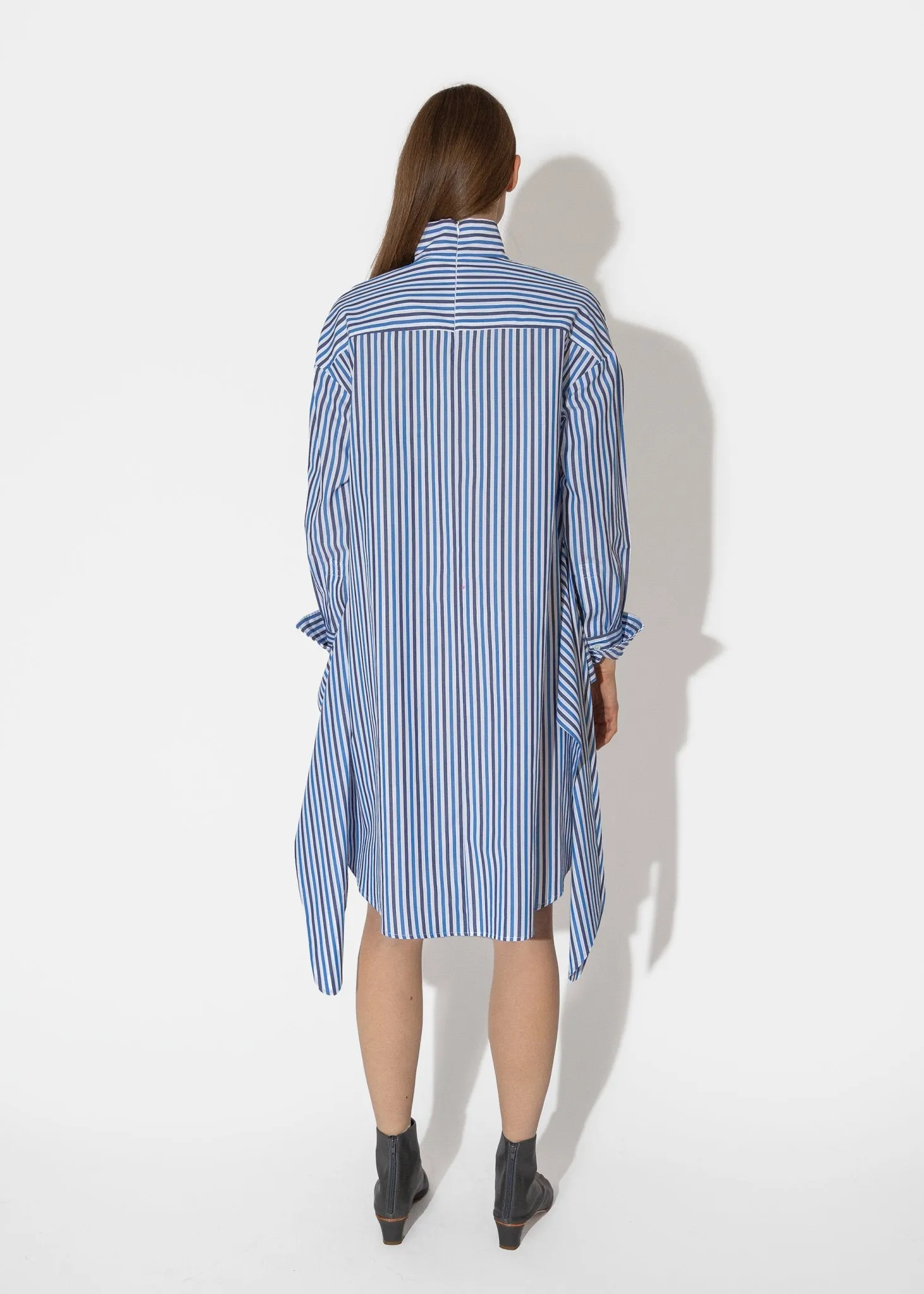 Tie Front Mock Shirtdress in Blue Multi