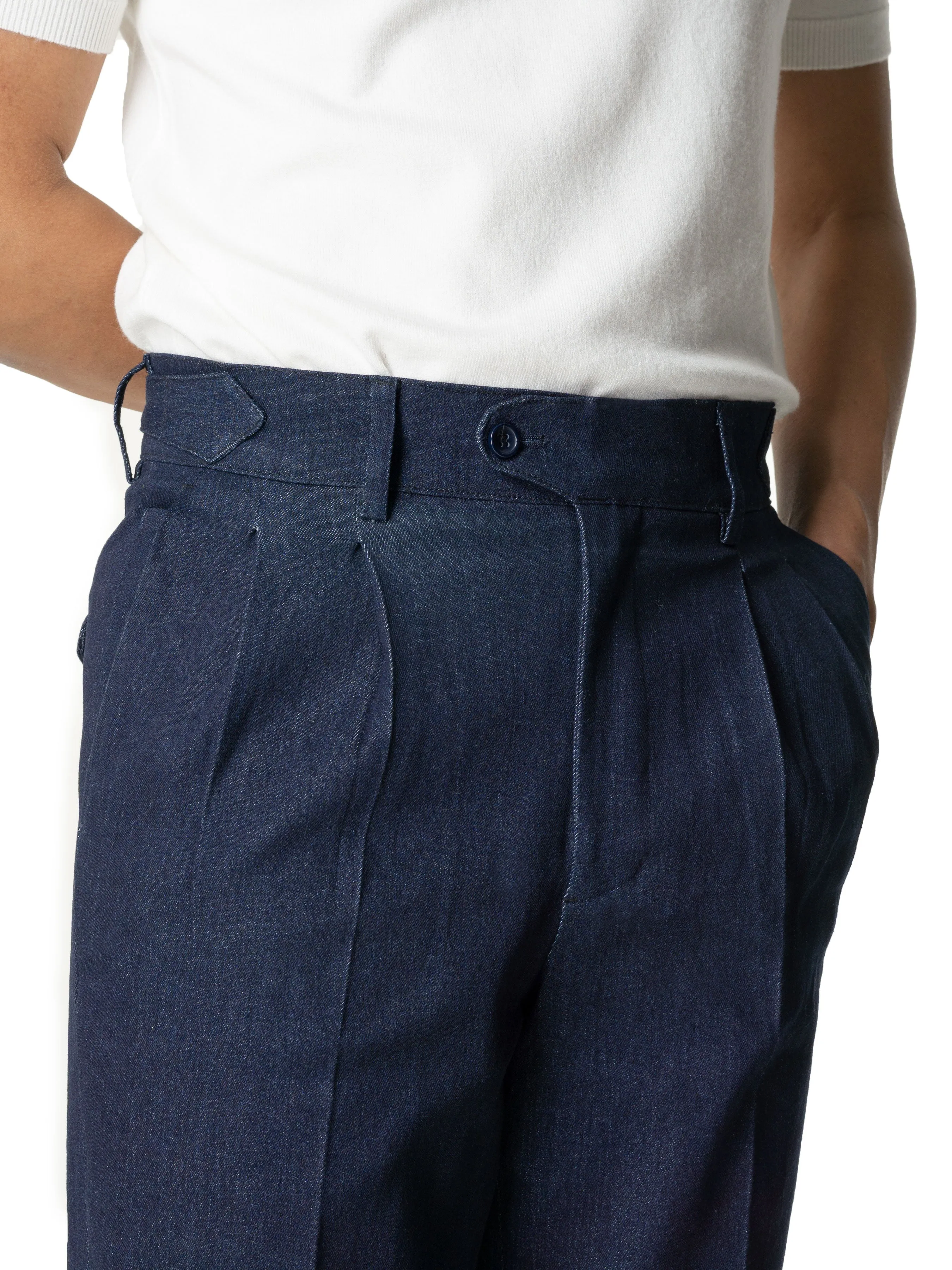 Trousers Belt Loop With Side Adjusters - Denim Dark Blue Cuffed (Stretchable)