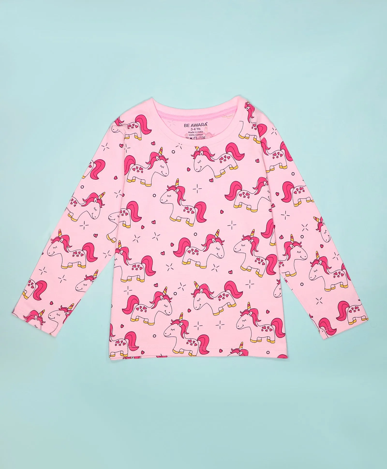 Unicorn Pattern Full Sleeves T-Shirt & Pajama Set