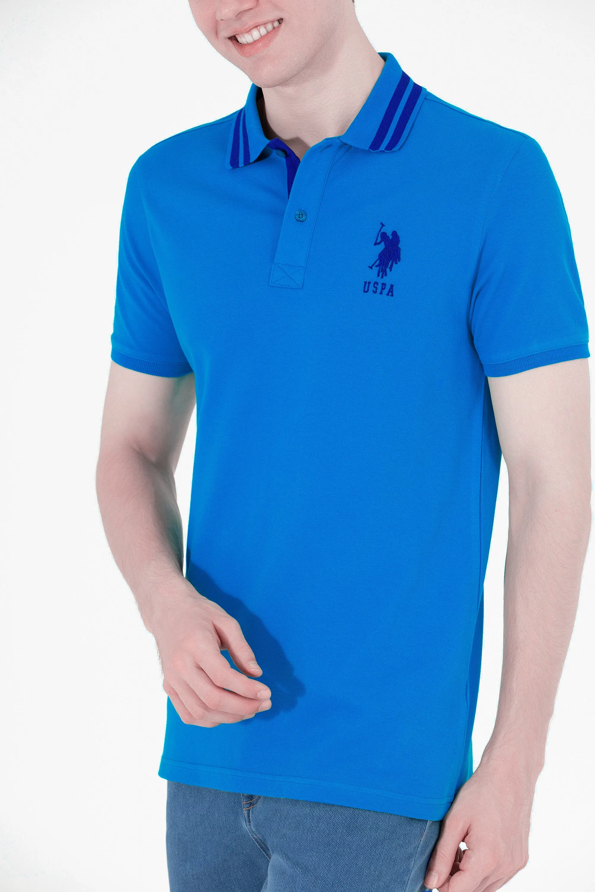 USPA Polo Shirt Men Sax VR045 USPOM164 Big Pony Logo Number 3 US Polo Assn.