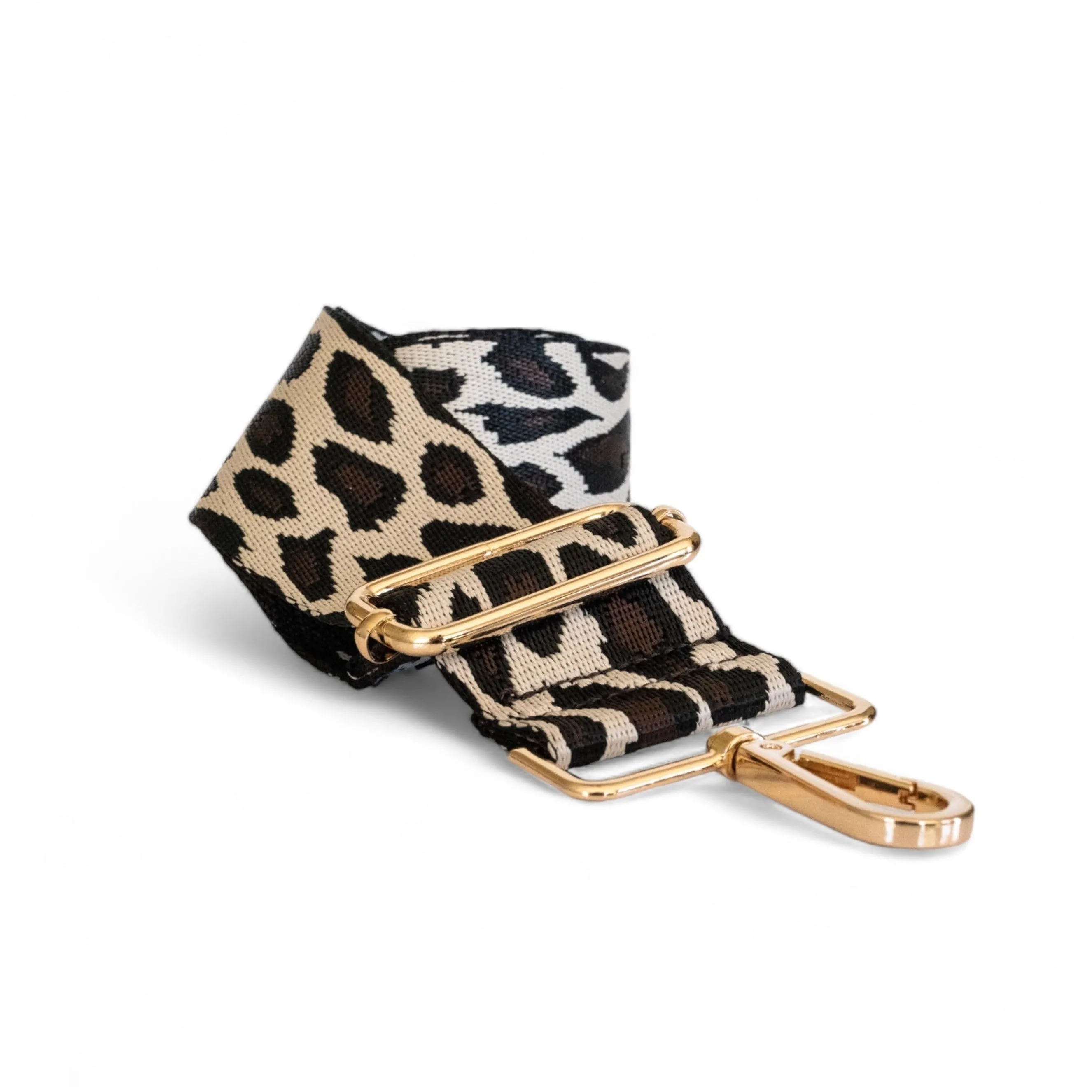 Webbing Shoulder Strap NEW Beige Leopard - Gold Hardware