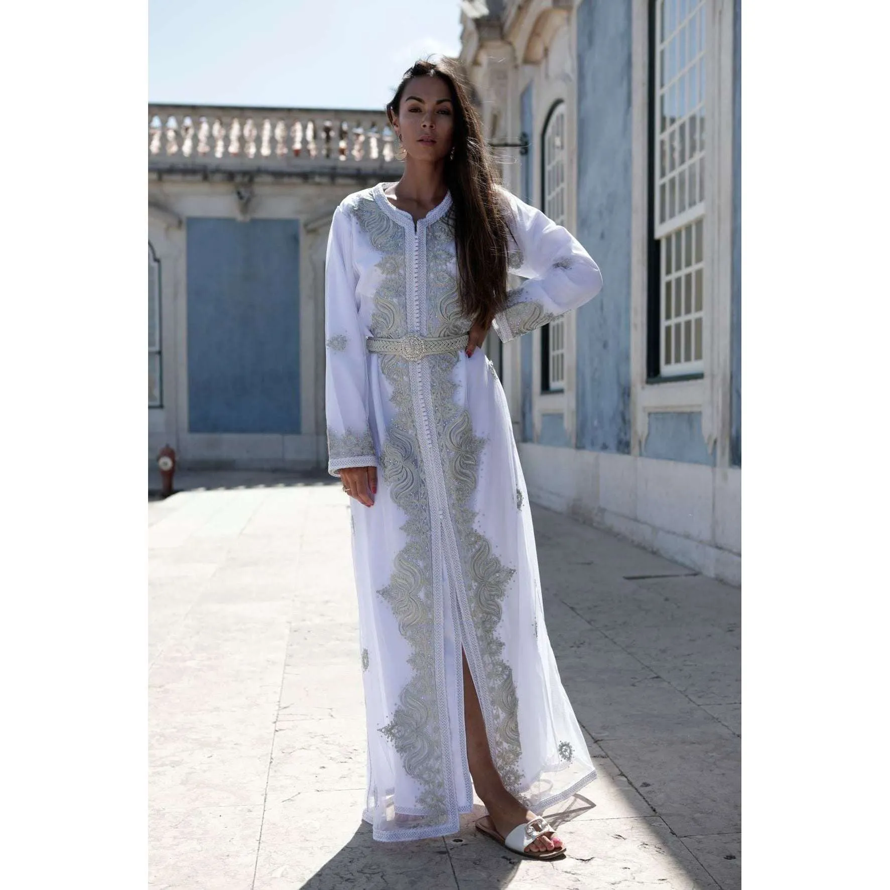 White Silver Moroccan Takchita Party Kaftan-Kalia Style