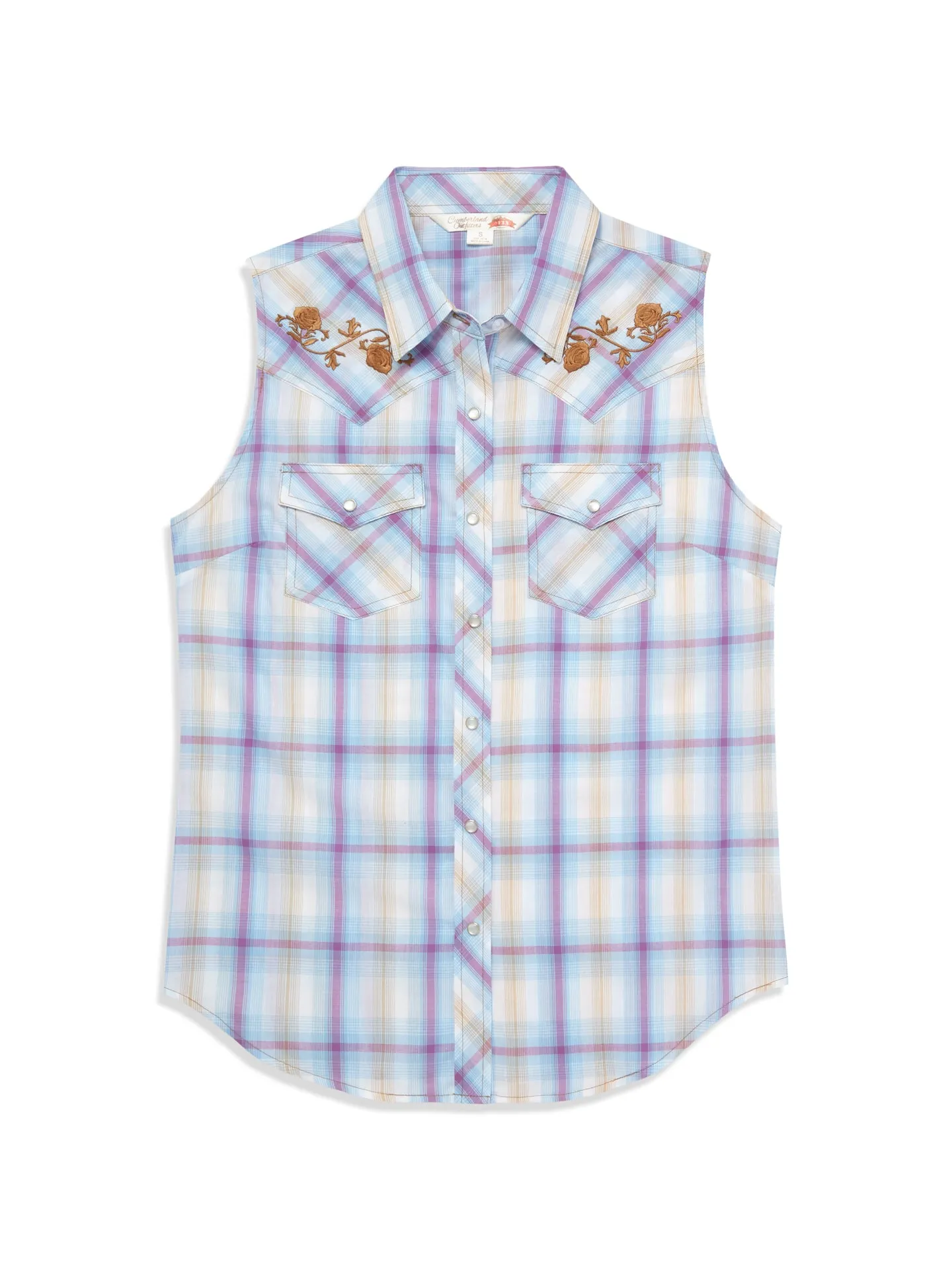 Women's Ely Cattleman Plaid with Floral Embroidery Sleeveless Shirt