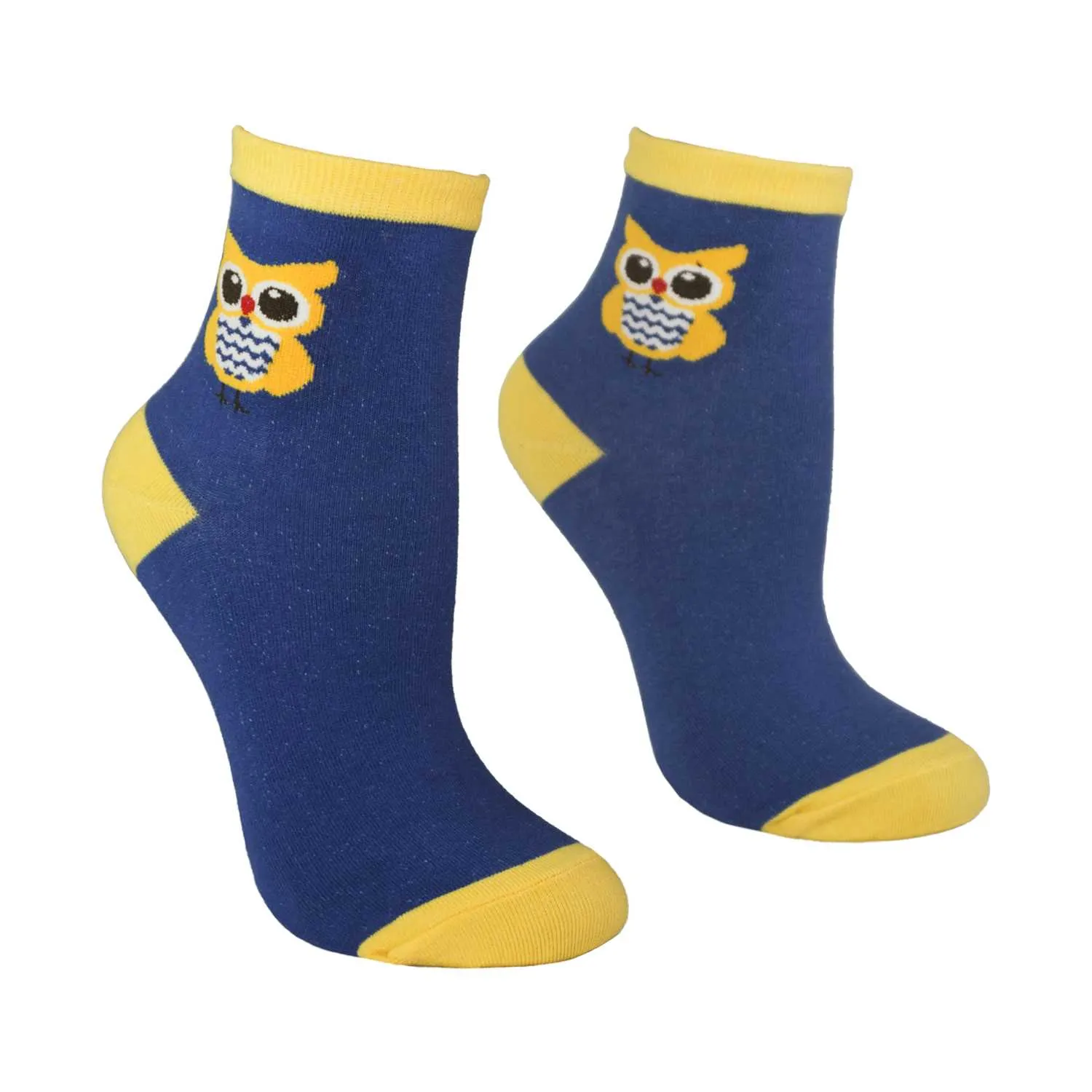 Women's Owl Design Crew Socks - Navy