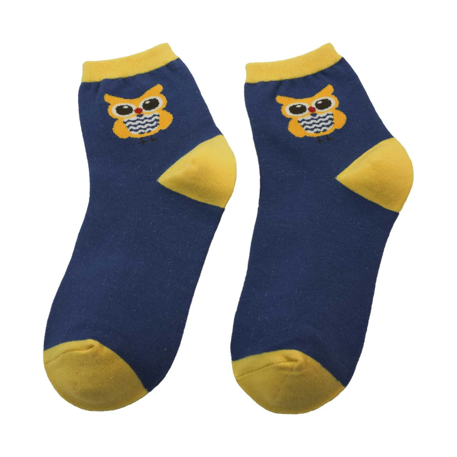 Women's Owl Design Crew Socks - Navy