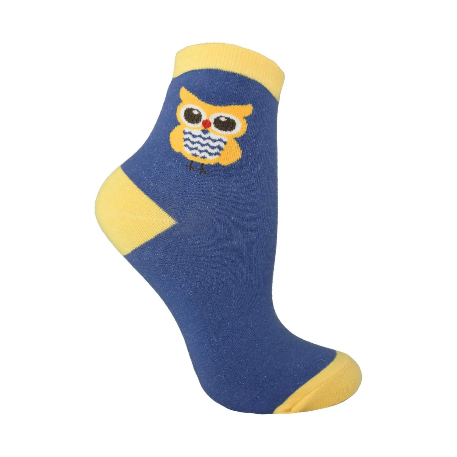 Women's Owl Design Crew Socks - Navy