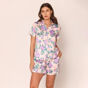 Women's Satin Rosebuds Night Suit Set of Shirt & Shorts